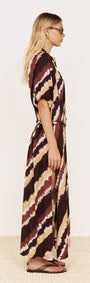 Puff Sleeve Belted Shirt Dress in Abstract Stripe side view, featuring a relaxed silhouette and abstract diagonal stripe print.