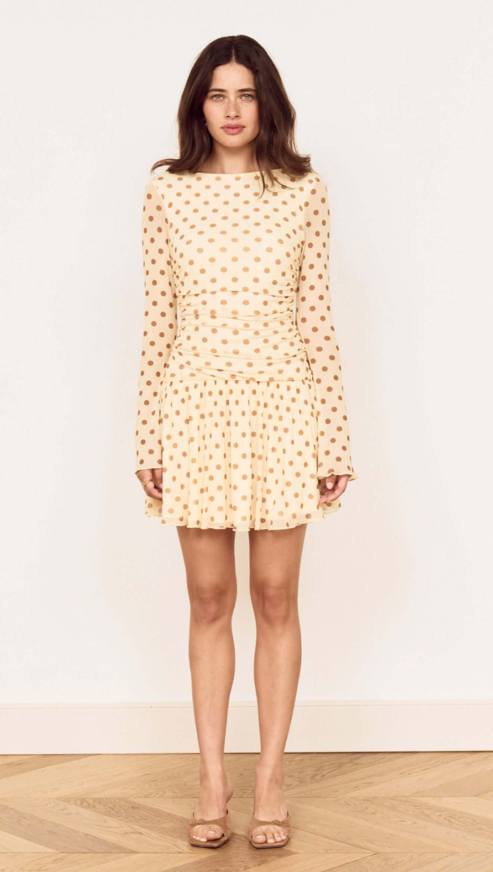 Butter Yellow Polka Dot Mini Dress with Drop Waist