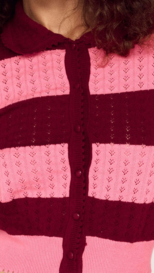 Pink Stripe Pointelle Knit Cardi