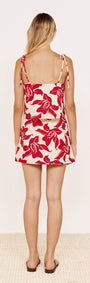 Red Floral Cotton Top with Tie Detail featuring a playful back view and adjustable tie shoulder straps.