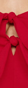 Close-up of the Cotton Jersey Tie Front Midi Dress in Red showing double tie-front detail and front cut-out.