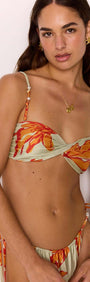 Green & Orange Twist Bikini Top featuring a twisted front and floral print, perfect for summer beach days.