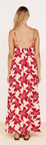 Cotton Maxi Sun Dress in Red Floral back view showing relaxed fit and adjustable straps