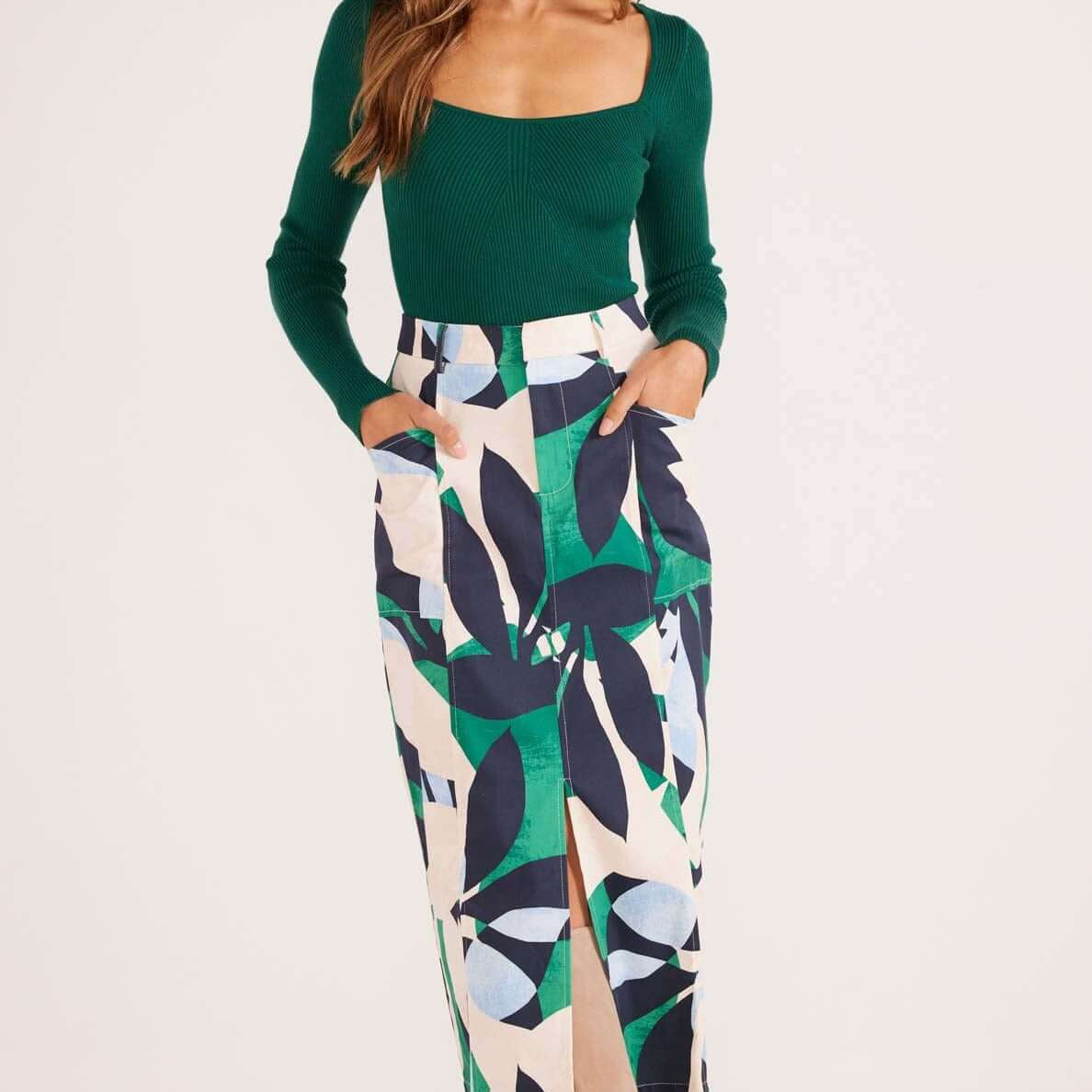 Faven Drill Midi Skirt-MINKPINK