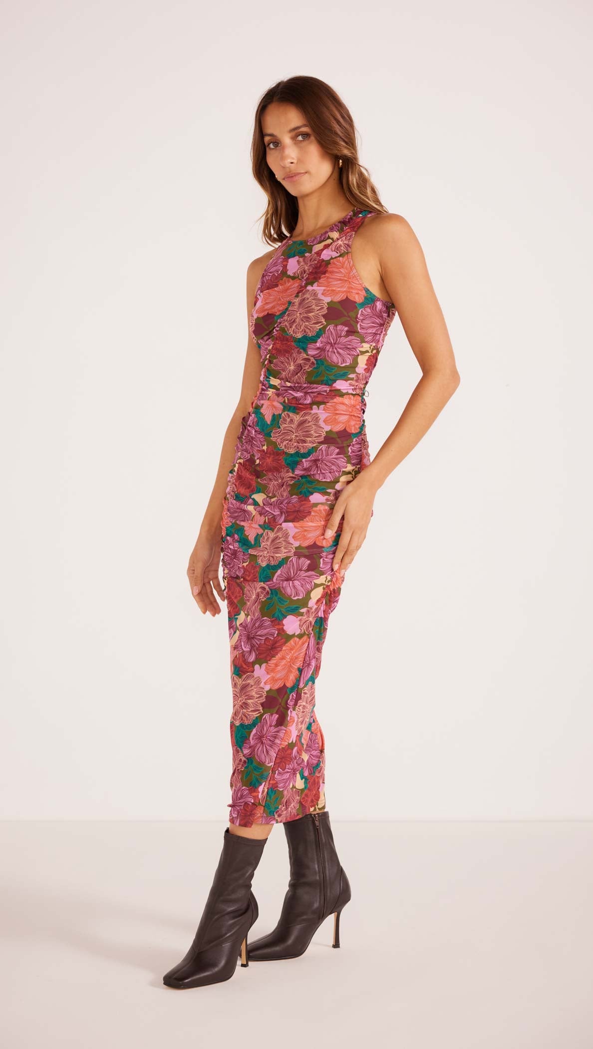 ZORA RUCHED MIDI DRESS-MINKPINK