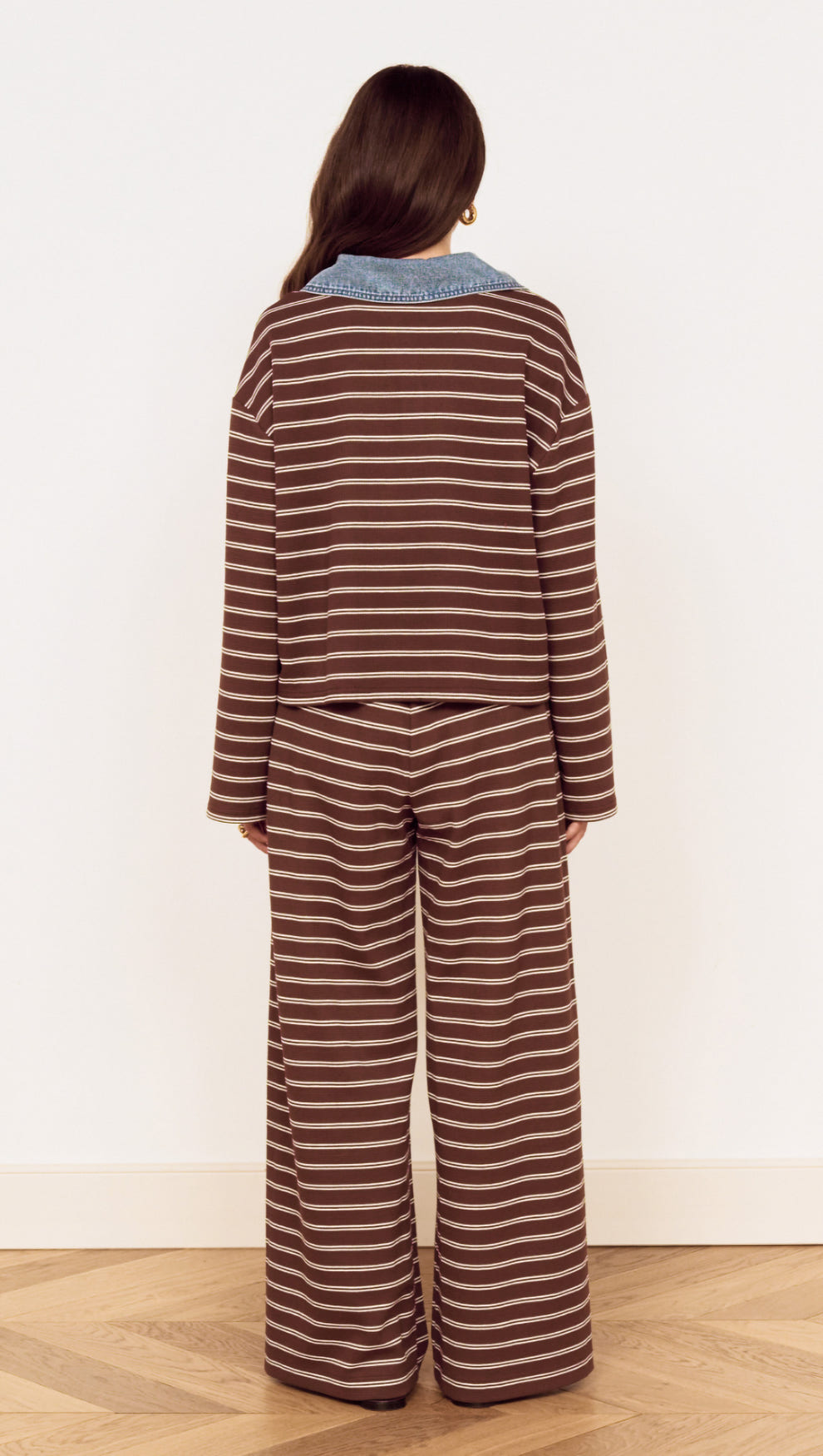 Constrast Collar Striped Jersey Polo Top