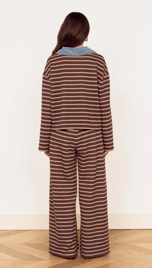Constrast Collar Striped Jersey Polo Top