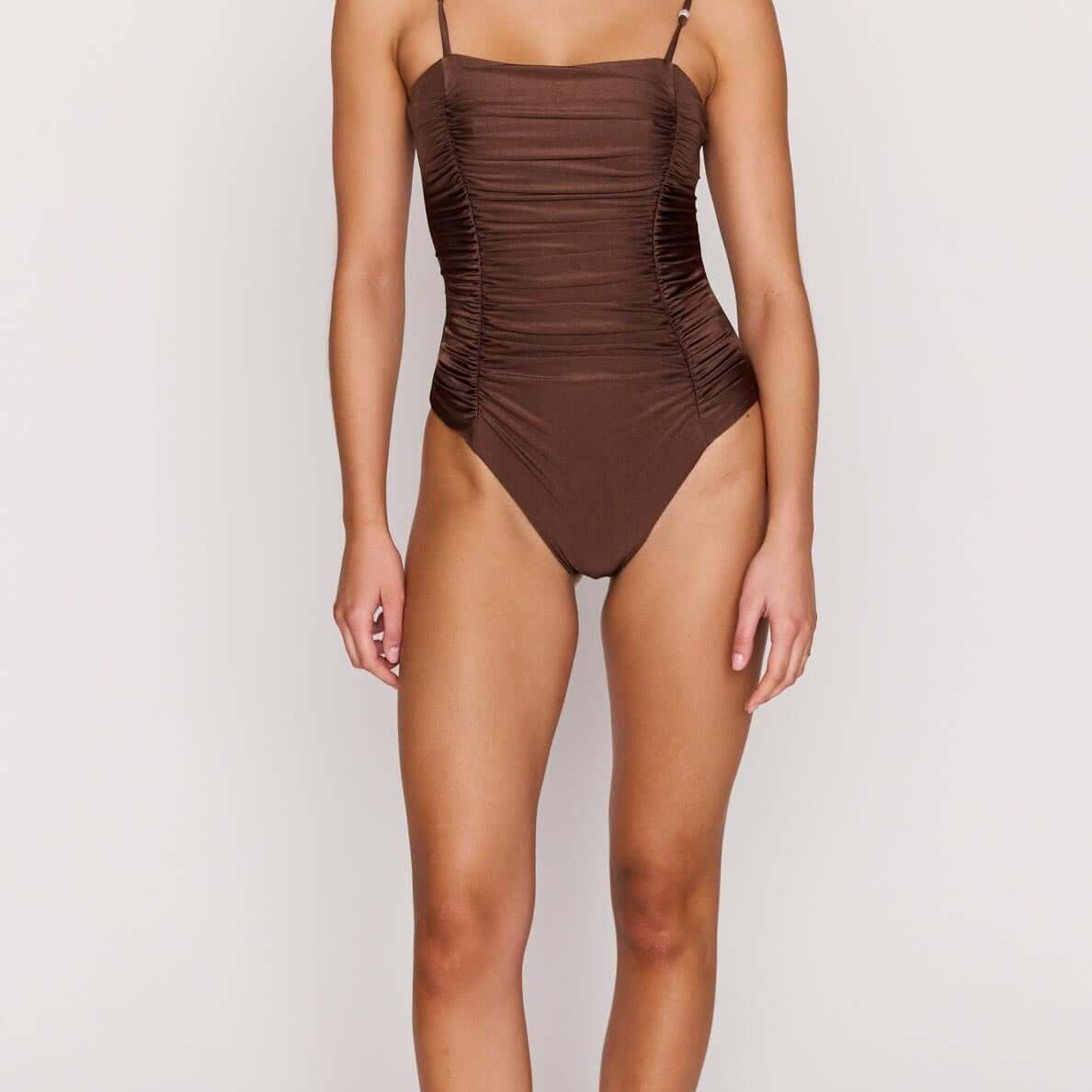 Chocolate Brown Ruched One-Piece Swimsuit