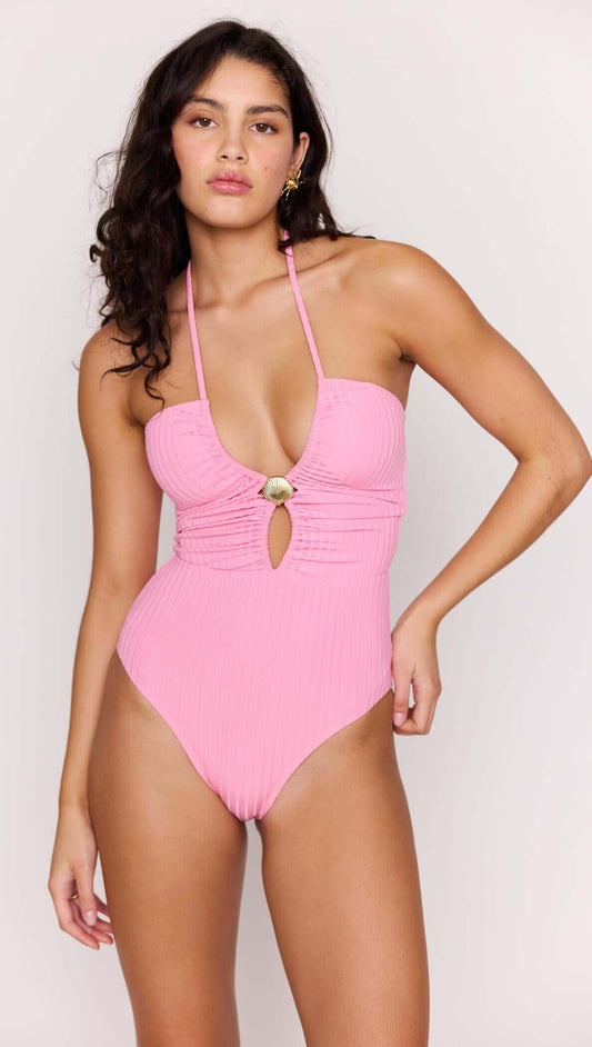 Pink Keyhole One-Piece Swimsuit with Shell Detail