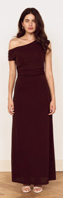 Chocolate One Shoulder Mesh Midi Dress featuring an off-shoulder neckline and fluid midi skirt for modern elegance.