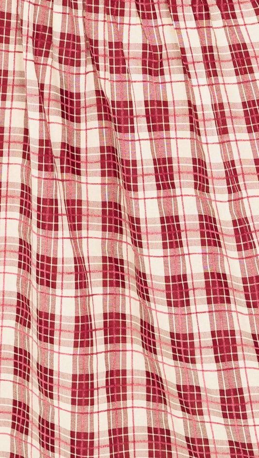 Short Sleeve Shirred Check Midi Dress
