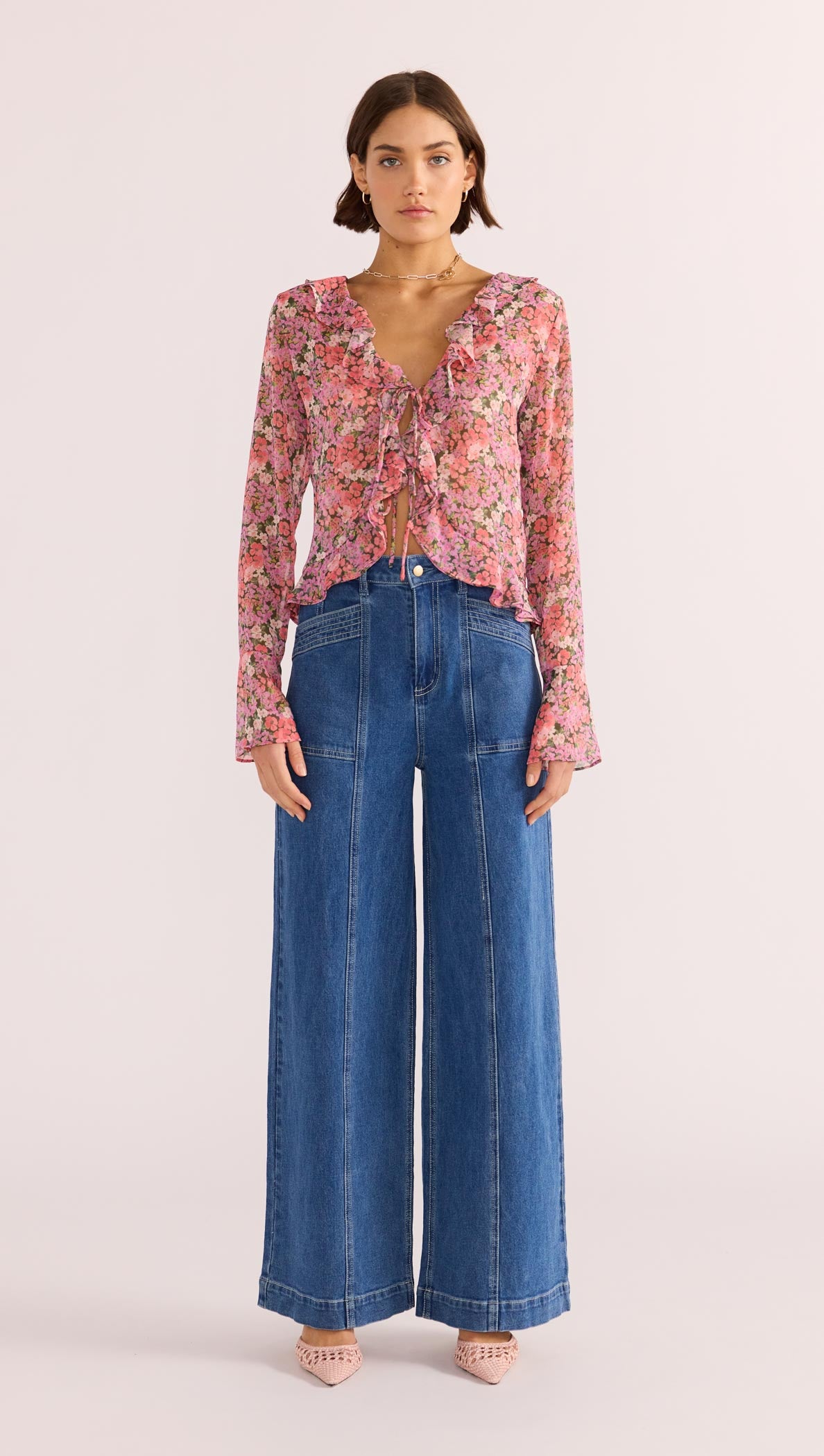 AMELIA RUFFLE SHEER BLOUSE-MINKPINK