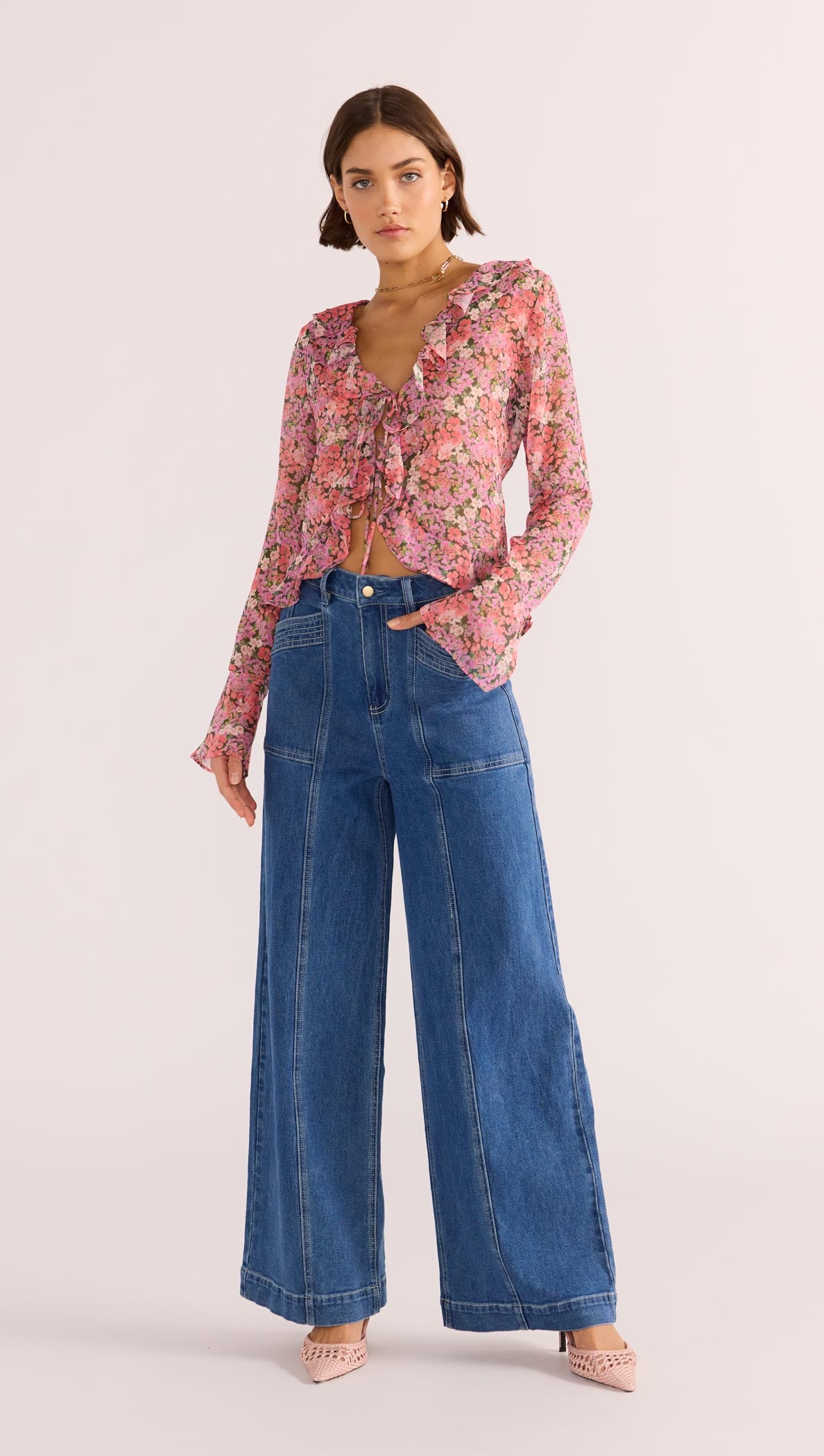 AMELIA RUFFLE SHEER BLOUSE-MINKPINK