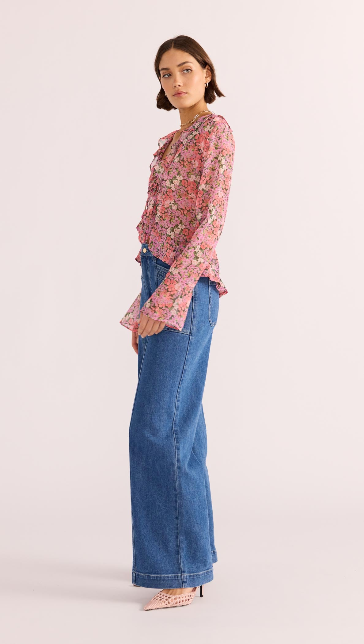 AMELIA RUFFLE SHEER BLOUSE-MINKPINK