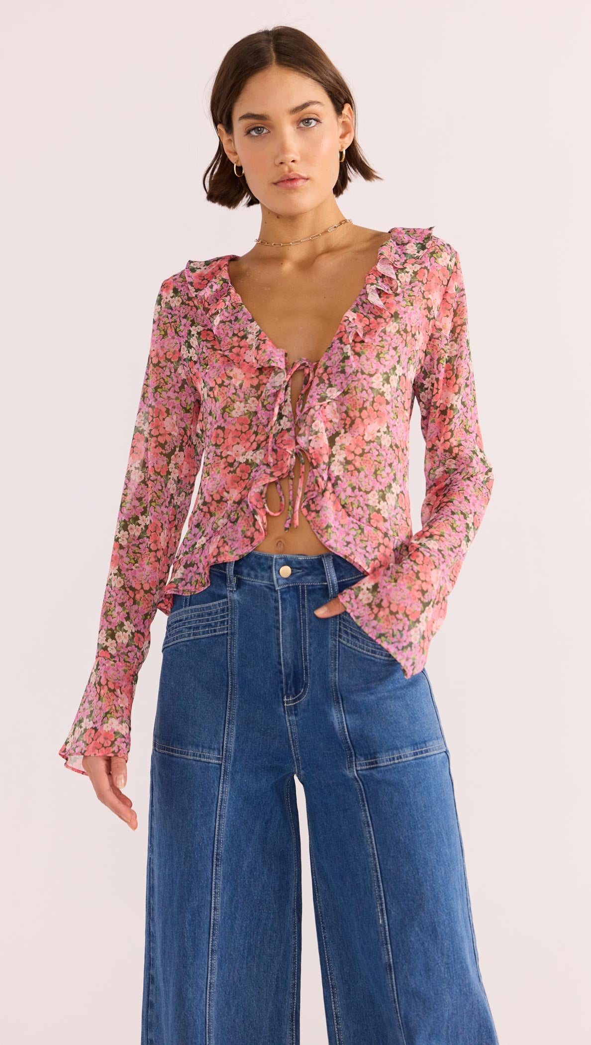 AMELIA RUFFLE SHEER BLOUSE-MINKPINK