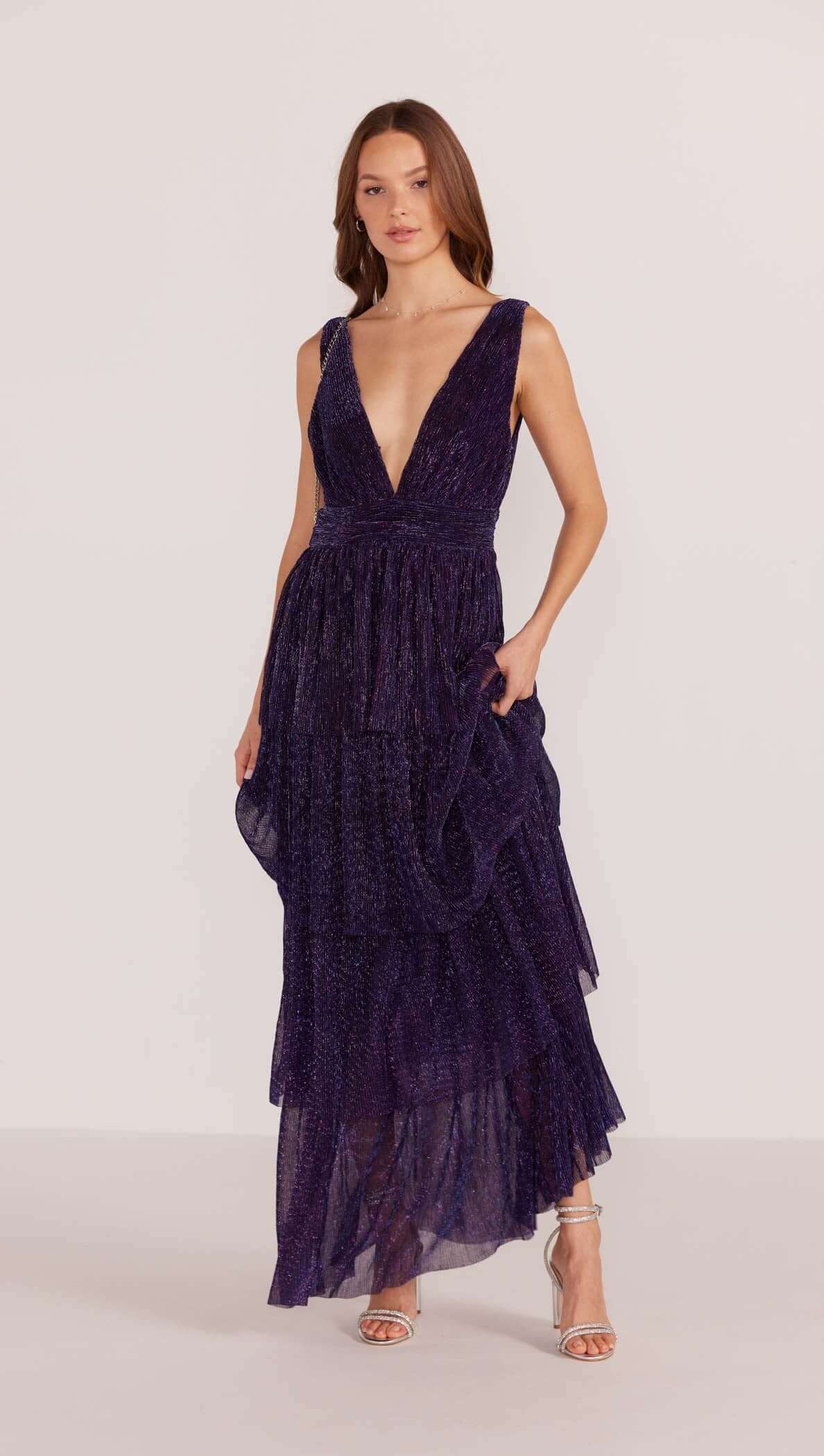 Enya Lurex Plisse Midi Dress - Final Sale