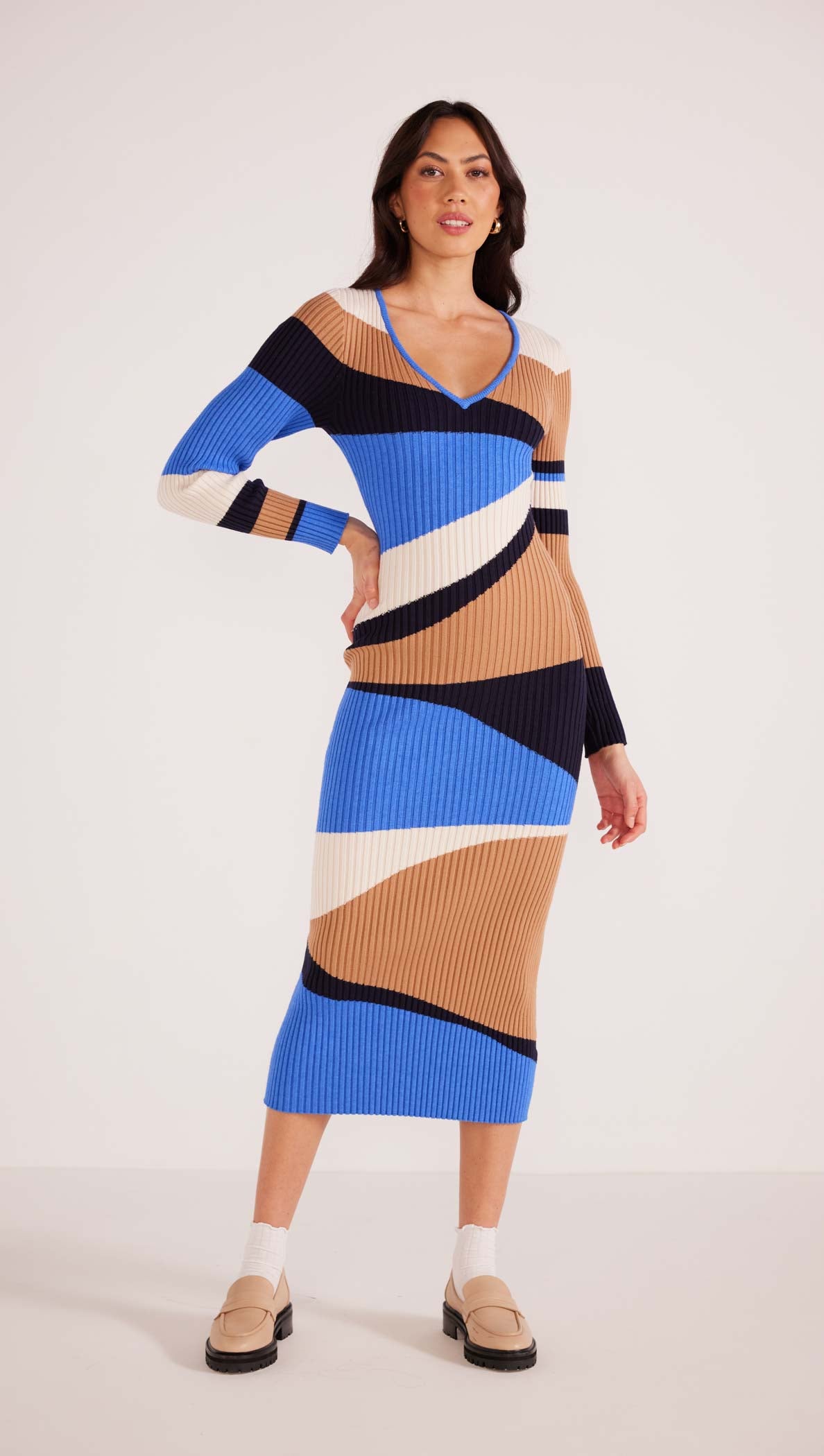 Edras Intarsia Knit Midi Dress-MINKPINK