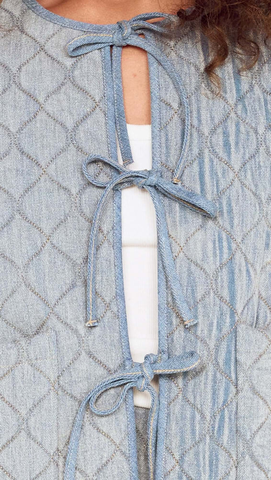 Quilted Denim Jacket with Tie Front