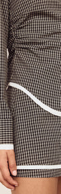Contrast Hem Mini Skirt in Grey Check featuring micro-check fabric and contrast trim detail.