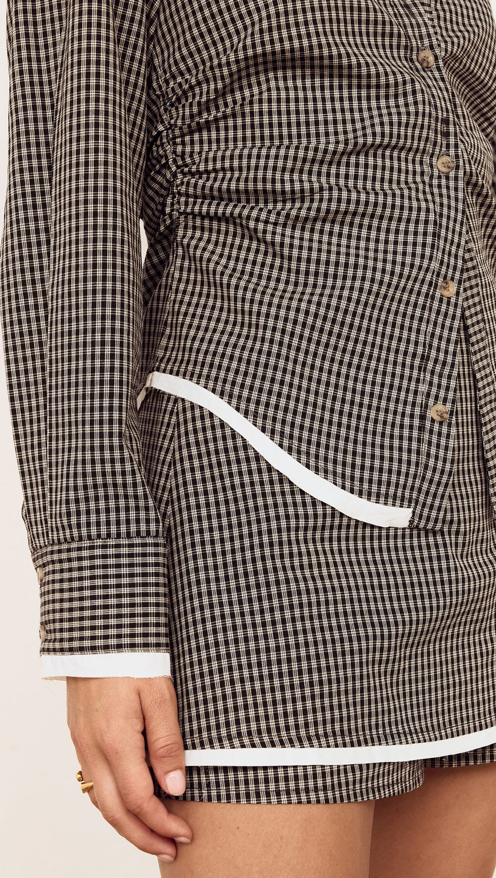 Contrast Hem Mini Skirt in Grey Check featuring micro-check fabric and contrast trim detail.
