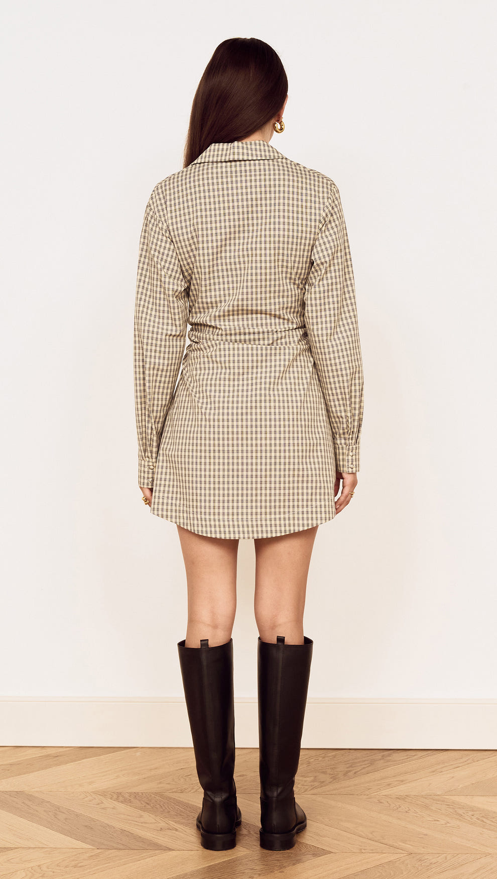 Cotton Wrap Detail Shirtdress in Blue Check