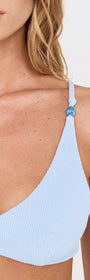 Bead Detail Textured Bikini Top in Sky Blue showcasing the adjustable straps and textured stretch swim fabrication.