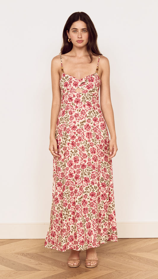 Vintage Floral Print Midi Dress with Bead Detail