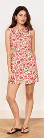Vintage Floral Print Tie-Back Mini Dress featuring a vibrant floral design and a feminine silhouette.