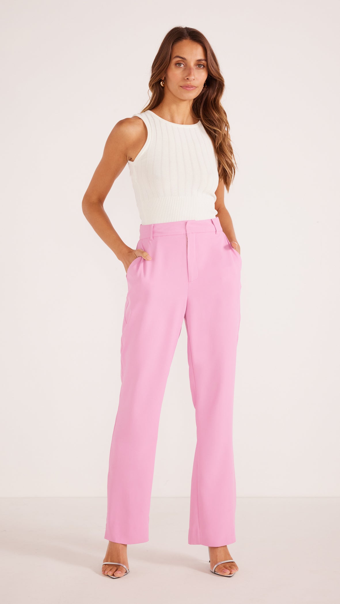 HIGH-WAIST TROUSERS - Light mink