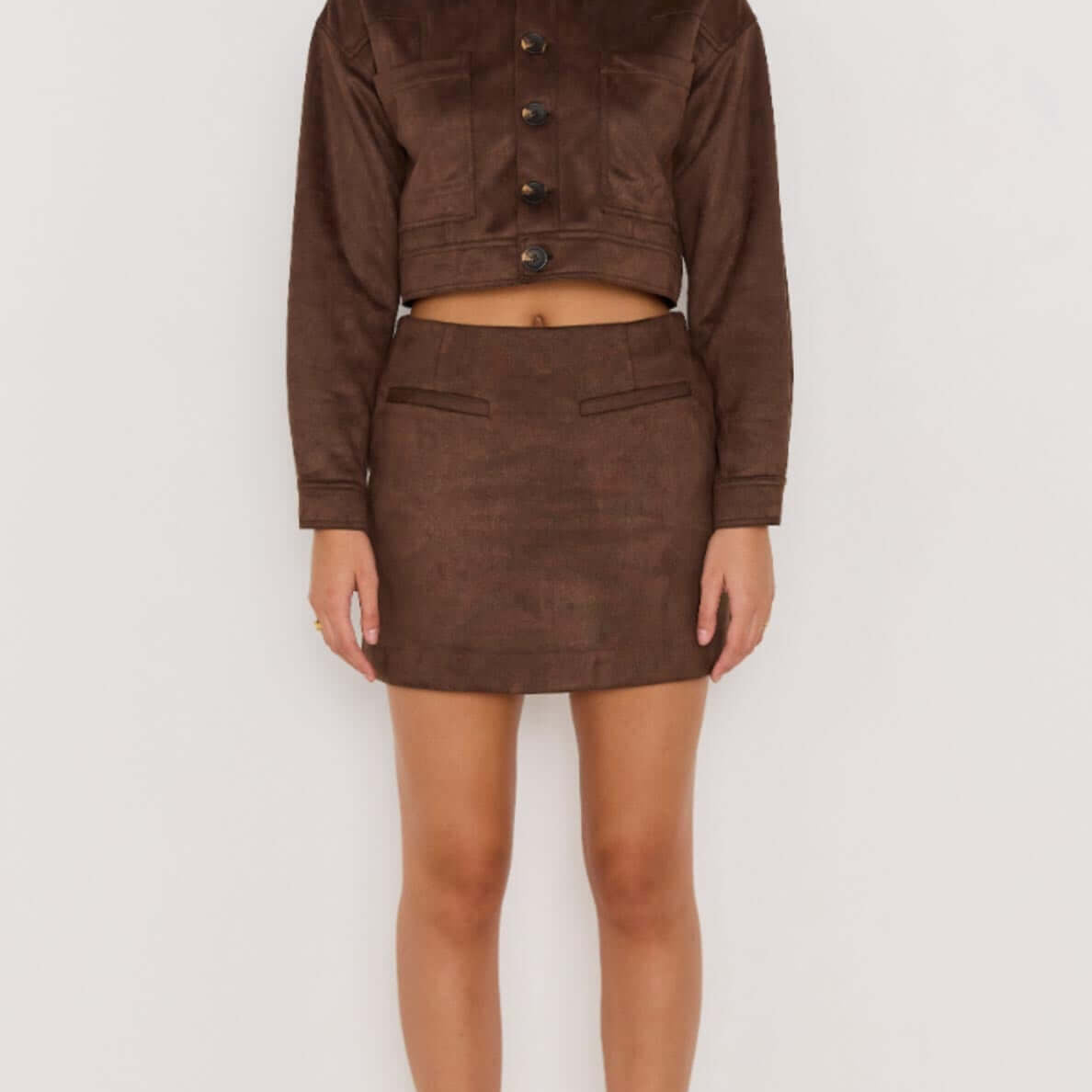 Aston Suede Mini Skirt - Matching set Mini Skirt brown faux suede