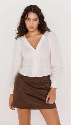 DARIA Corset Blouse - White | Chic Fitted Shirt - MINKPINK