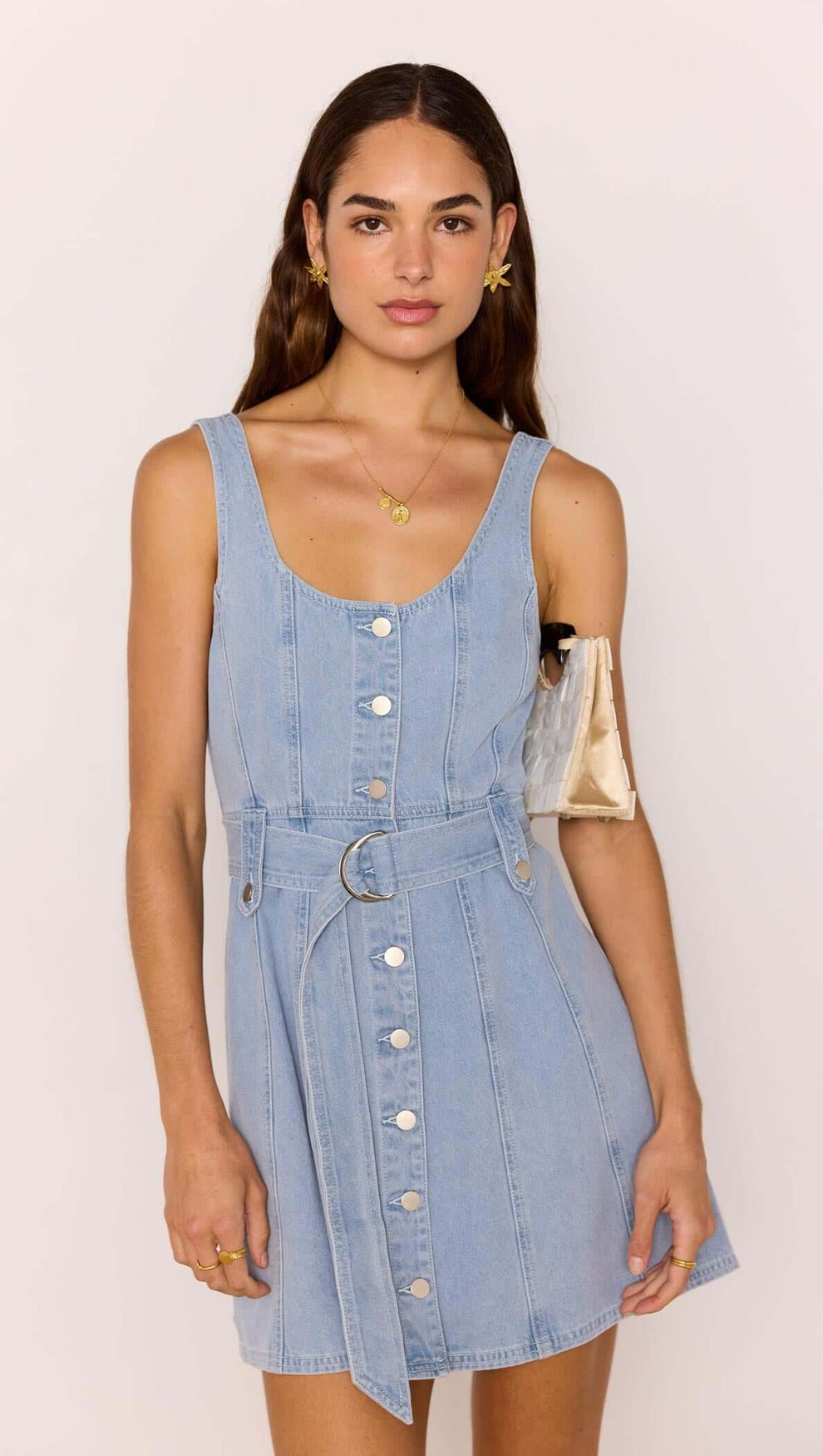 Denim Button Mini Dress