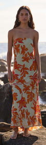 Estelle Green & Orange Floral Strapless Maxi Dress