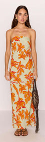 Estelle Green & Orange Floral Strapless Maxi Dress