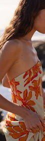 Estelle Green & Orange Floral Strapless Maxi Dress