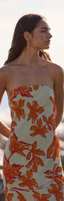 Estelle Green & Orange Floral Strapless Maxi Dress