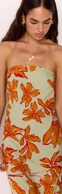 Estelle Green & Orange Floral Strapless Maxi Dress
