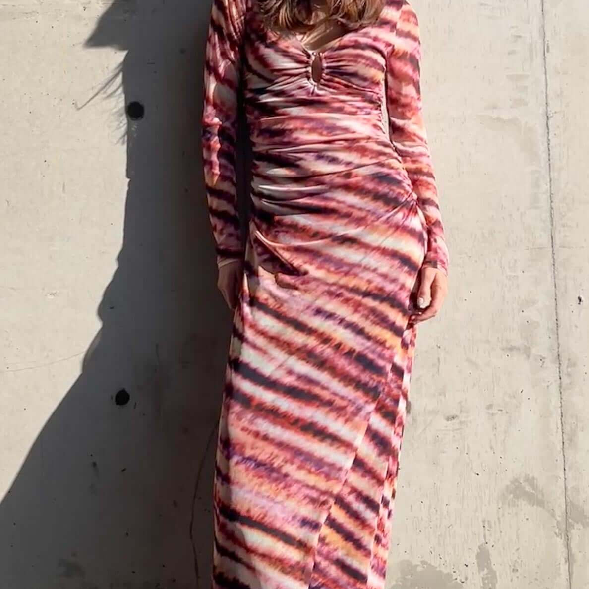 Pink & Purple Striped Mesh Midi Dress