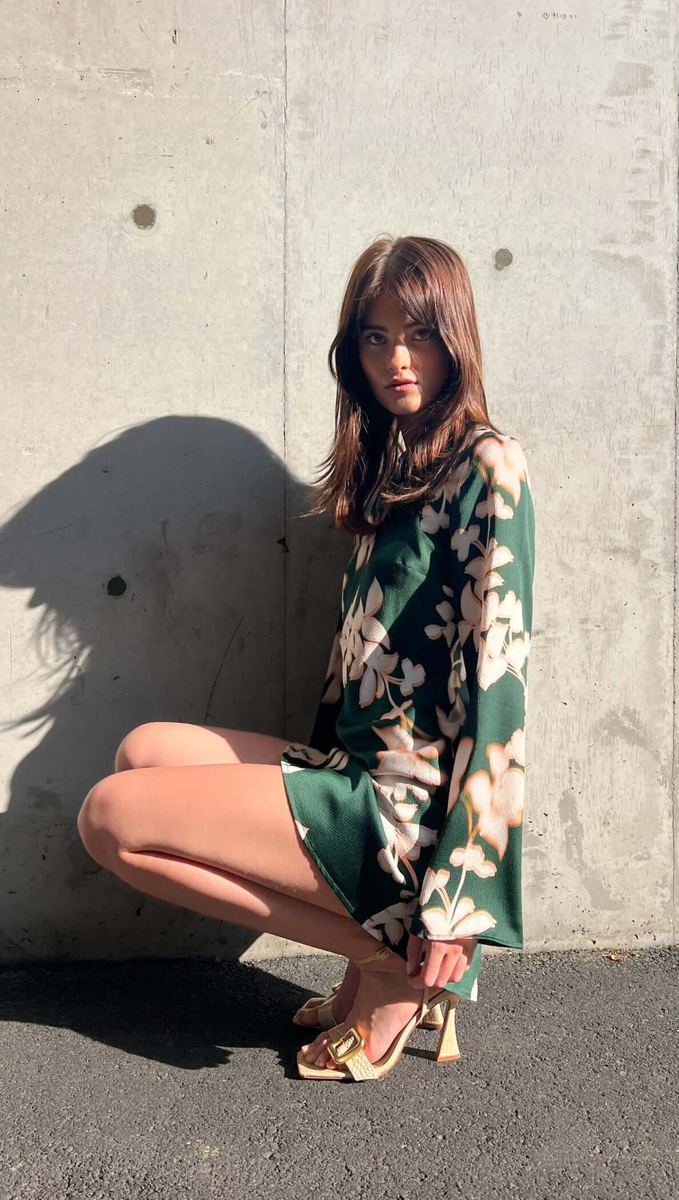 Green & Cream Floral Satin Mini Dress