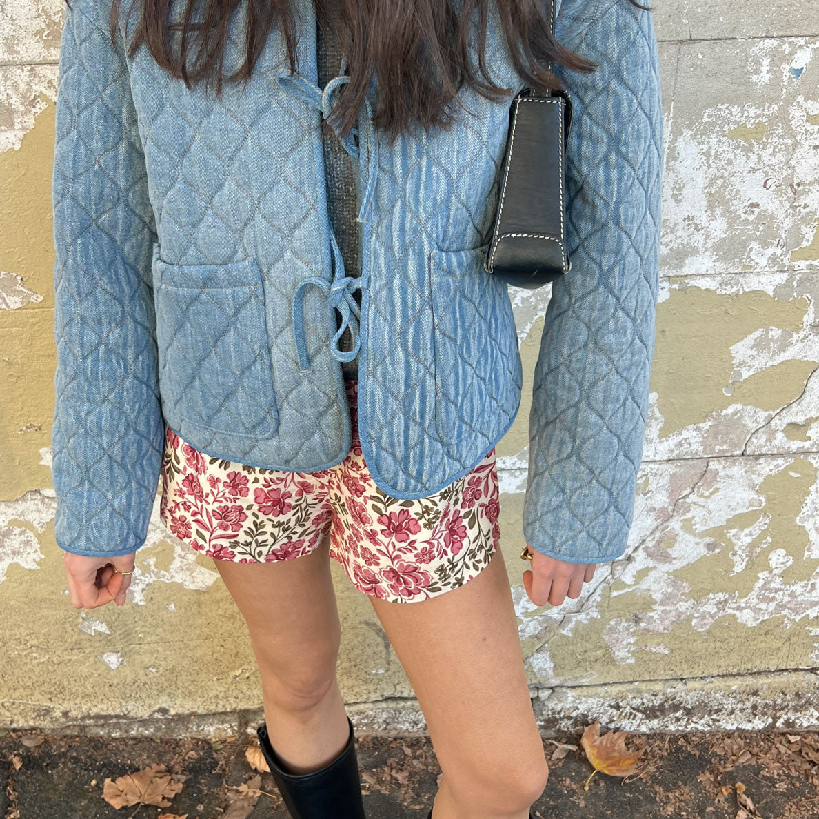 Quilted Denim Jacket with Tie Front