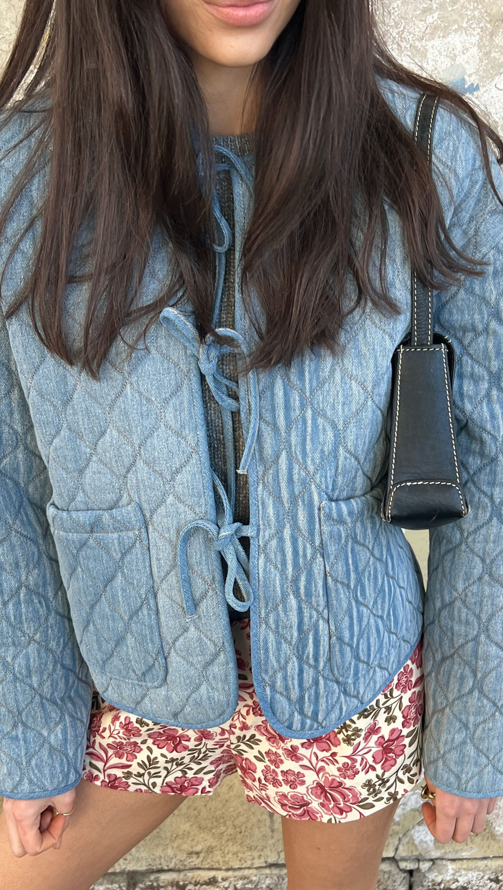 Quilted Denim Jacket with Tie Front