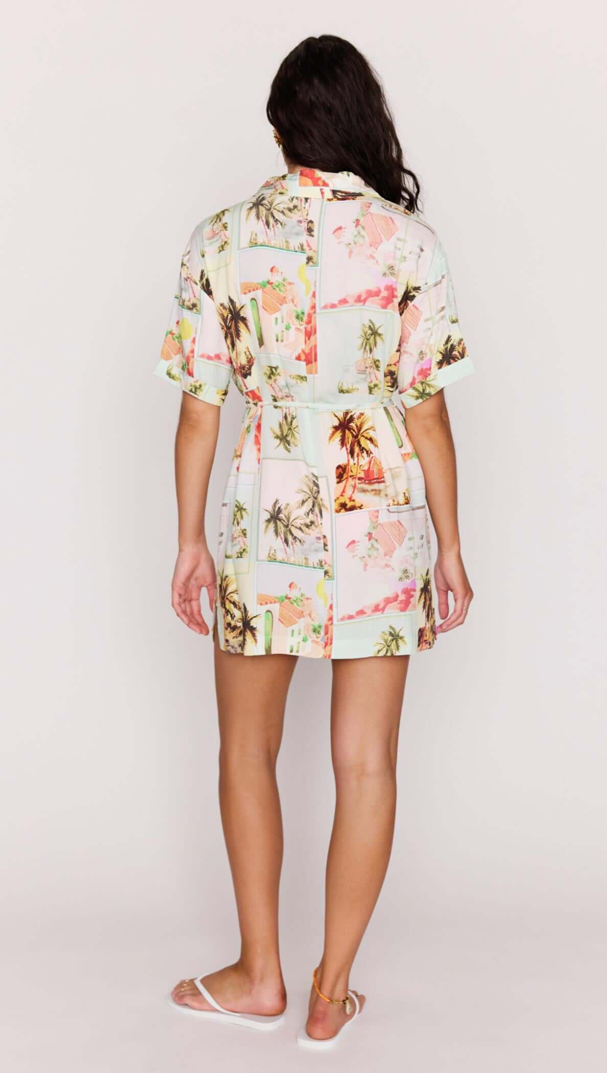 Vintage Postcard Print Mini Shirtdress