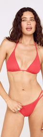 Grapefruit Triangle Bikini Top with Shell Detail worn by a model, showcasing its vibrant color and design.