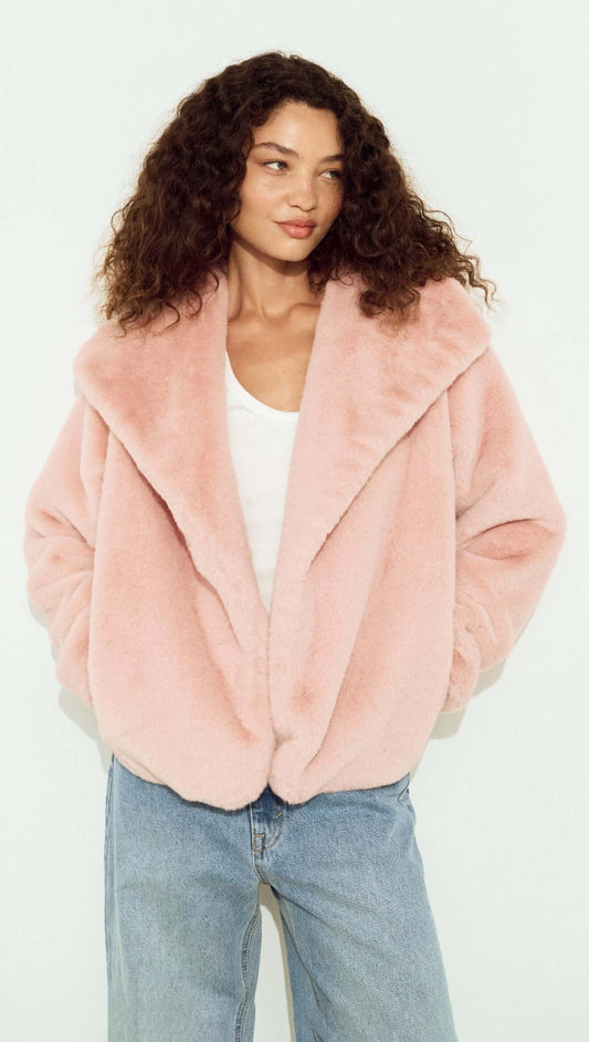 Dusty Pink Faux Fur Coat