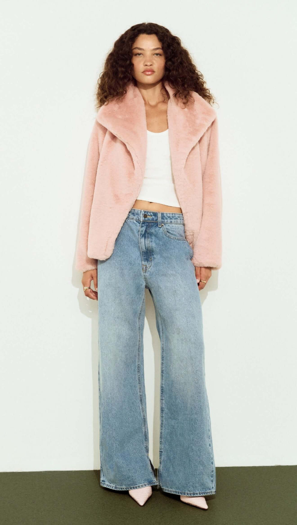 Dusty Pink Faux Fur Coat