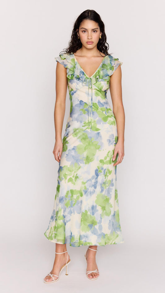 Watercolour Ruffled Midi Dress