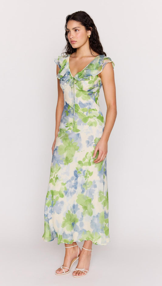 Watercolour Ruffled Midi Dress
