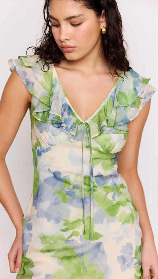 Watercolour Ruffled Midi Dress
