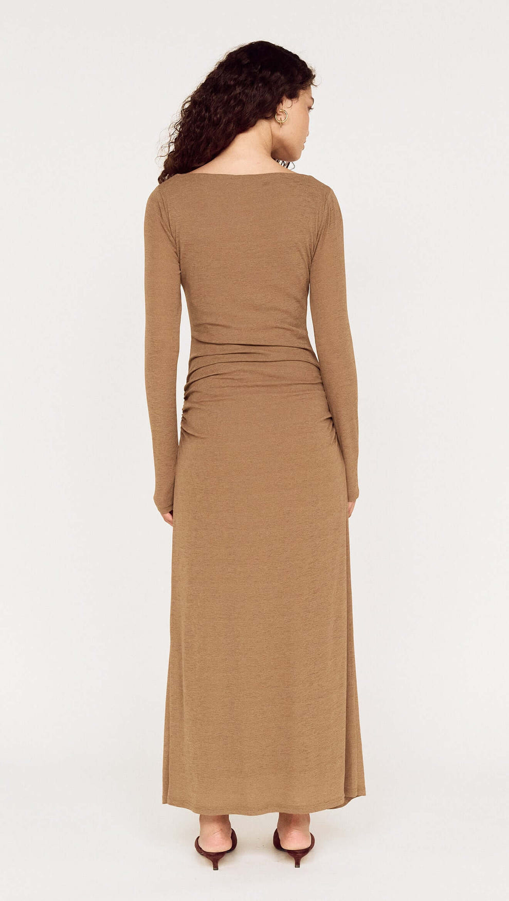 Long Sleeve Mesh Midi Dress with Tie Waist Detail