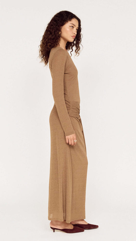 Long Sleeve Mesh Midi Dress with Tie Waist Detail